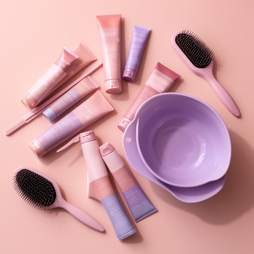Pastel pink and lavender hair colour products